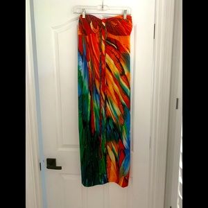 Multi colored polyester strapless maxi or beach coverup. Size 8
